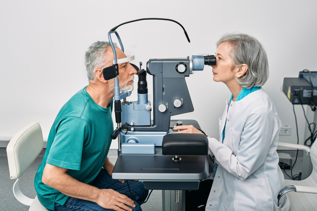 Man getting an eye exam from a doctor